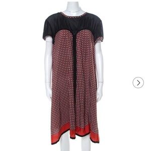 Jean Paul Gaultier silk geometric print dress perforated detailing blue black 10